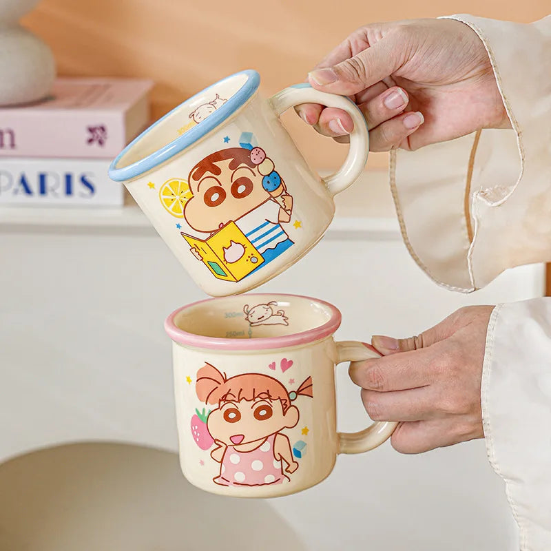 Kawaii Crayon Shin-Chan Boochan Buriburizaemon Wide Edged Mug Water Cup Cute Ceramic Cup for Girls