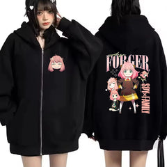 Spy x Family Forger Family Graphic Zip-Up Hoodie Harajuku Streetwear