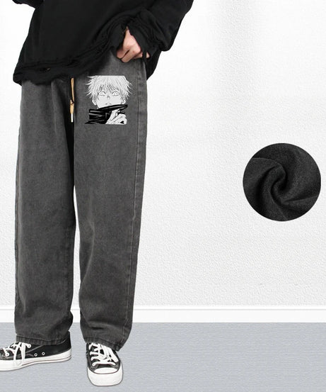JUJUTSU KAISEN Gojo Yuji Megumi Sukuna Anime Daily Trousers Loose Spring and Autumn Wide Leg Pants Casual Jeans