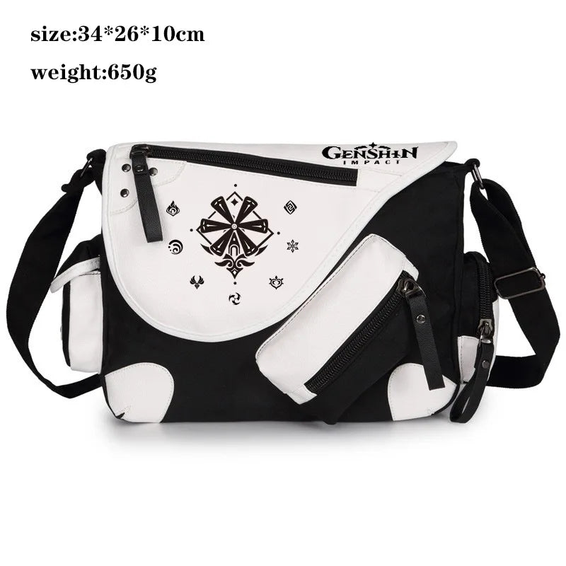 Genshin Impact Anime Canvas Casual Zipper Shoulder Bag Crossbody Bag Schoolbags Large Capacity Bag Men's Shoulder Messenger Gift