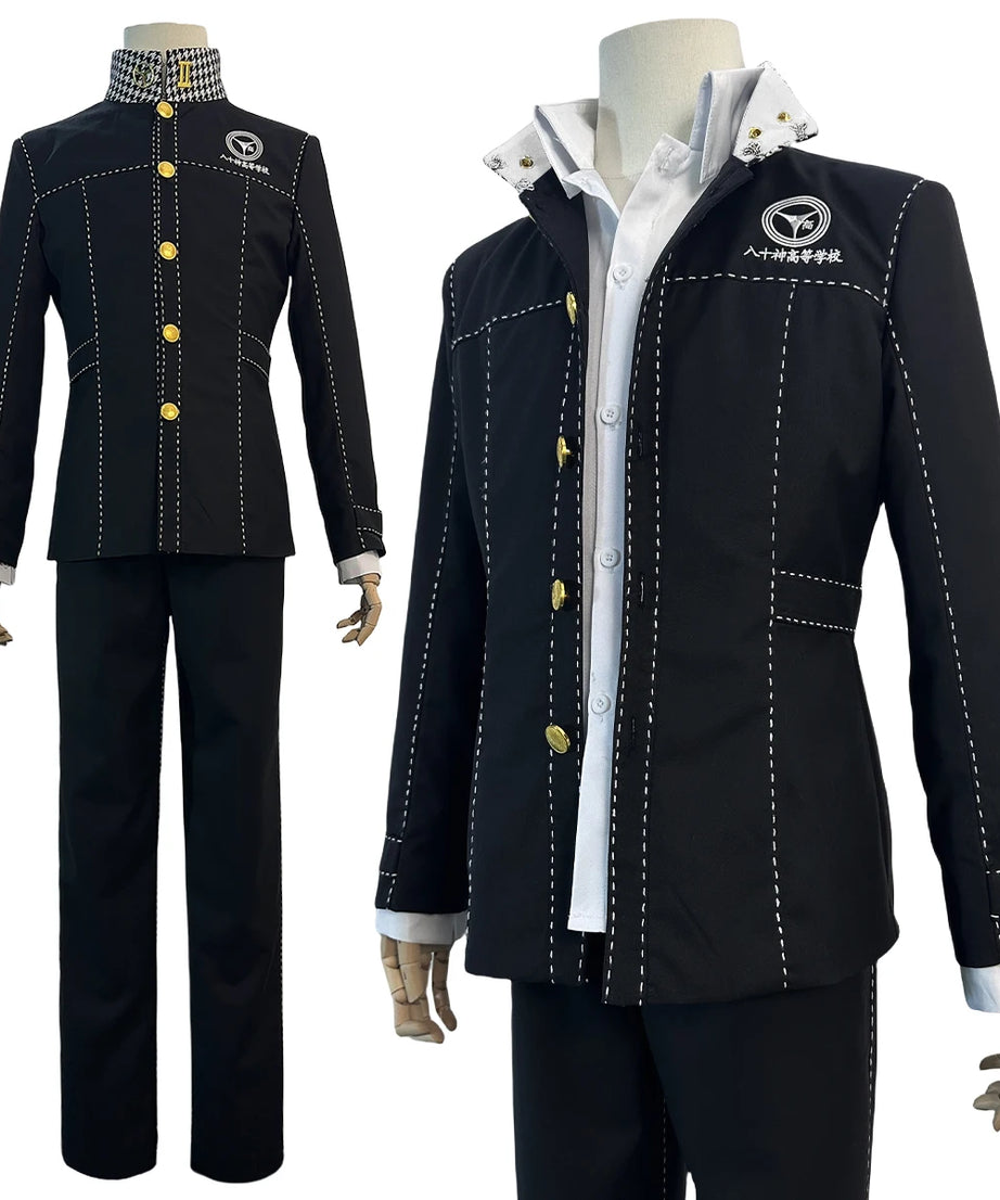 P4 Game Yu Narukami Cosplay Costume Wig School Uniform Embroidery Plaid Collar Suit Pants White Shirt Daily Wear