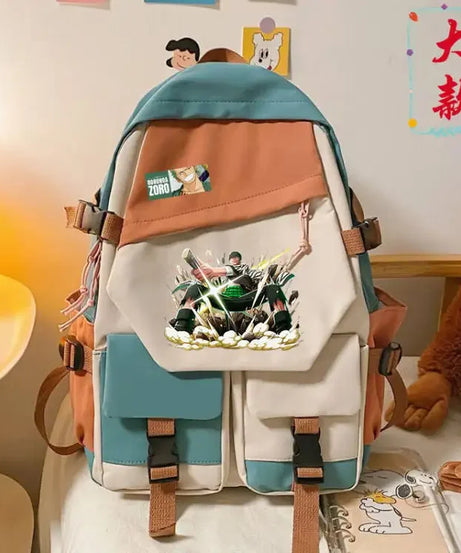 anime One Piece Luffy Zoro anime backpack large capacity student school bag male campus Korean version backpack birthday gift