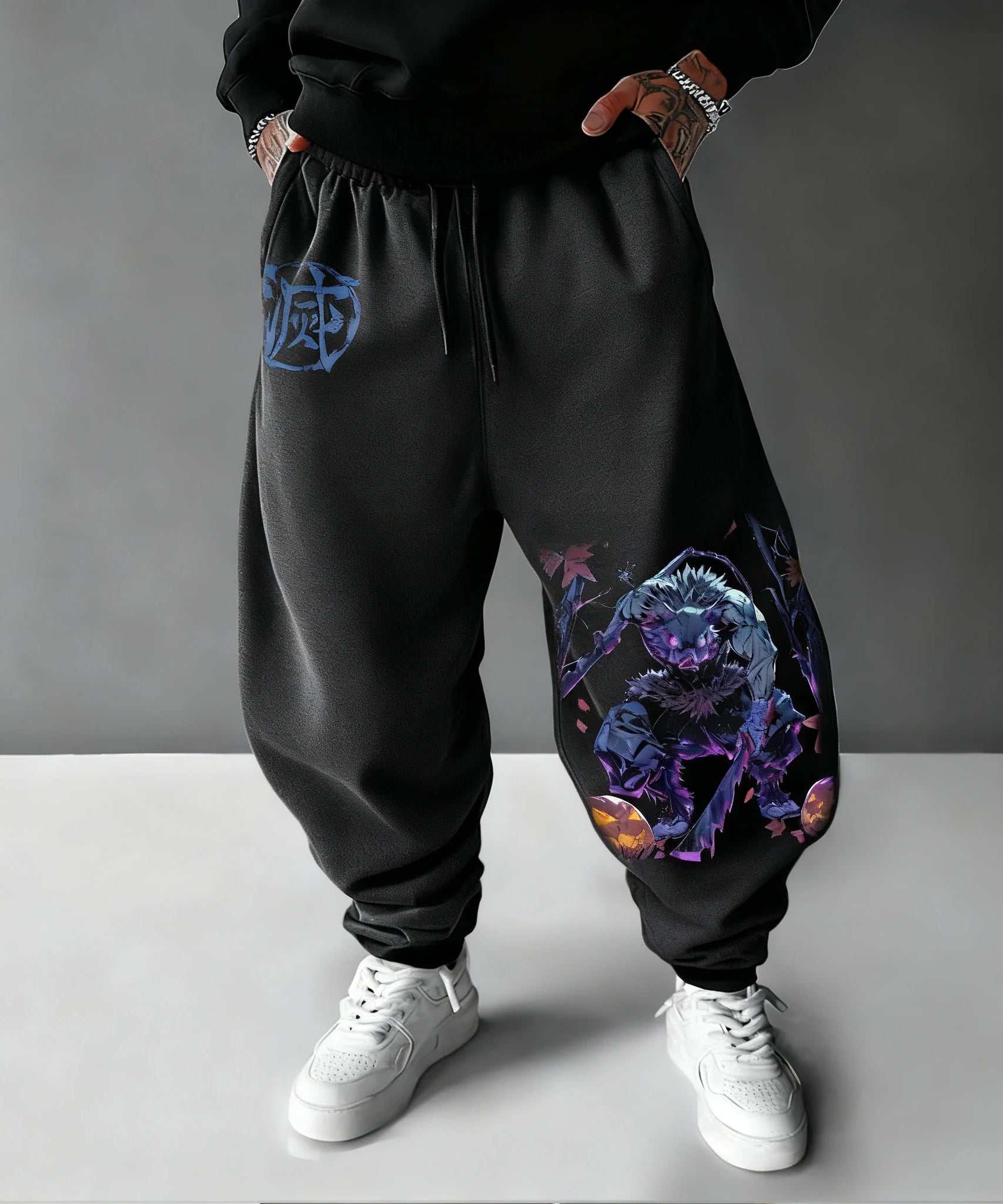 Demon Slayer Halloween Men's Sports Pants Autumn/Winter New Hashibira Inosuke Anime Printed Hip Hop Loose Casual Tights