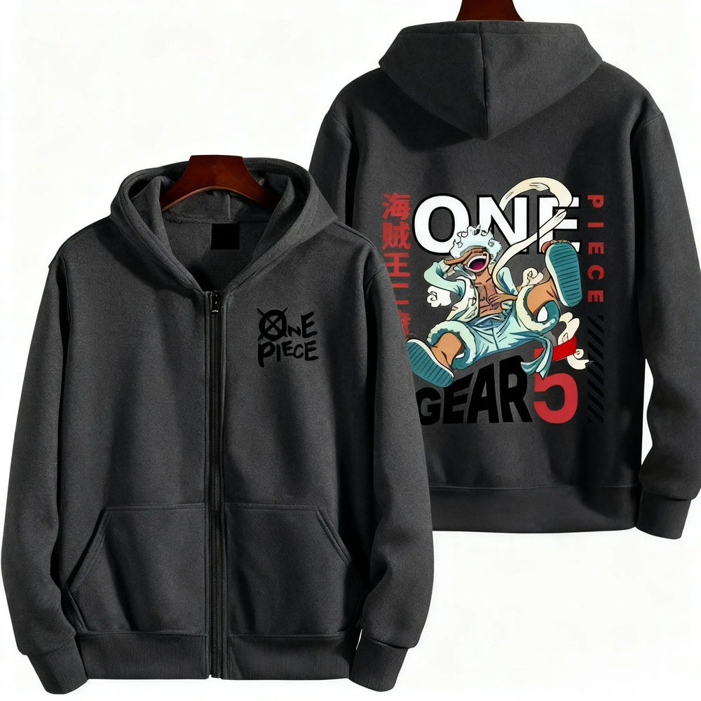 One Piece Gear 5 Zip-Up Hoodie — Oversized Streetwear 5