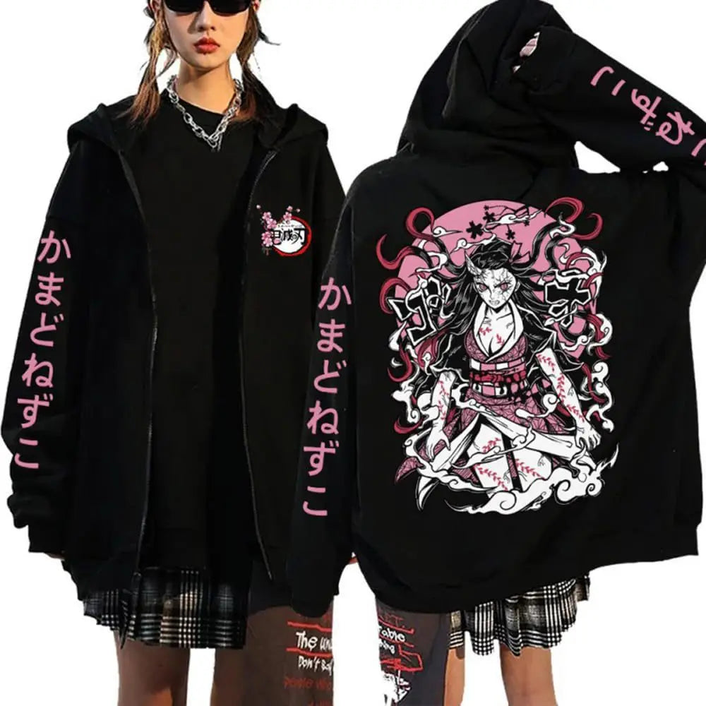 Demon Slayer Zipper Sweatshirts Zip Up Hoodie Anime Hoodies Unisex Hip Hop Streetwear Nezuko Kamado Graphic Y2K Clothes gifts