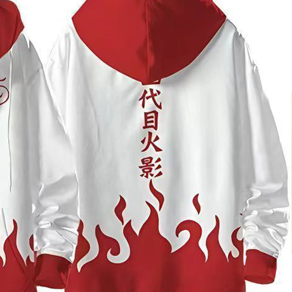 Anime Naruto 4th Hokage Minato Namikaze Zip-Up Hoodie – Flame Print Streetwear Jacket for Men & Women 3
