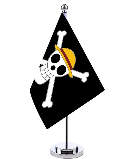 Hot Anime One Piece Desk Flag for Home Decor Office Table Stand Holder Banner Cartoon Luffy Straw Hat Pirate Skull Flag Toy Gift