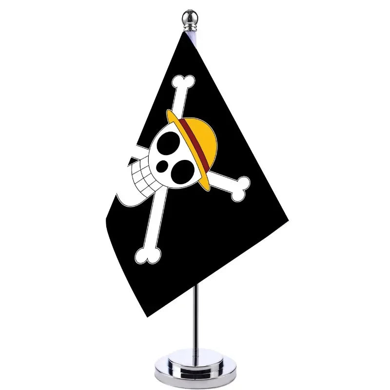 Hot Anime One Piece Desk Flag for Home Decor Office Table Stand Holder Banner Cartoon Luffy Straw Hat Pirate Skull Flag Toy Gift