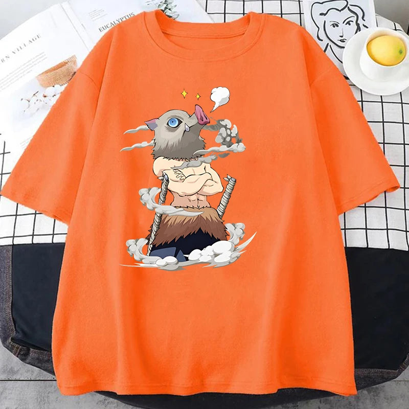 Hot Anime Hashibira Inosuke Graphic Short Sleeve T-shirts for Women Men Shirts Loose T-shirt Casual Summer Oversized T-shirts