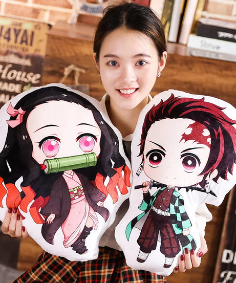 Tanjiro & Nezuko Plush Pillow – Demon Slayer Anime Cushion