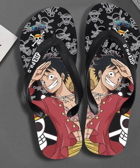 One Piece anime peripheral flip-flops Luffy Zoro creative  outdoor daily anti-slip clip-on summer couple slippers gift