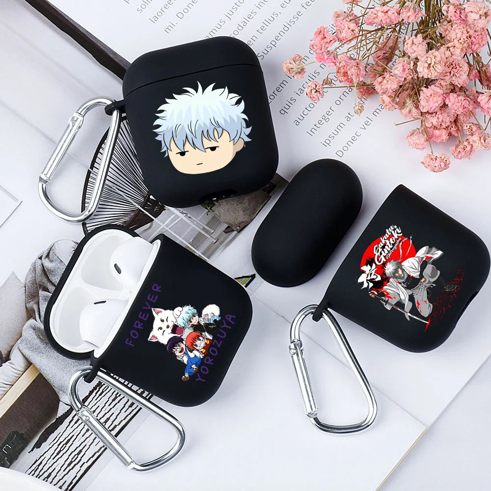 GINTAMA Anime Soft Silicone TPU Case for AirPods Pro 2 1 2 3 Black Silicone Wireless Bluetooth Earphone Box Cover