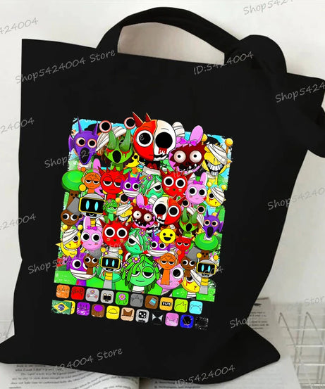 Anime Sprunki Incredibox Game Handbags Women Men Large Capacity No Zipper Canvas Tote Bag Sprunki Figure Shoulder Bag