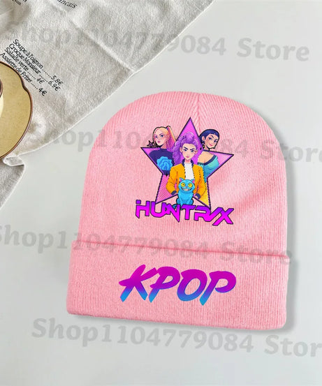 Kpop Demon Hunters Kawaii Knitted Hat for Girls Anime Cute Knit Hats Children Autumn Winter Windproof Warm Hats Gifts