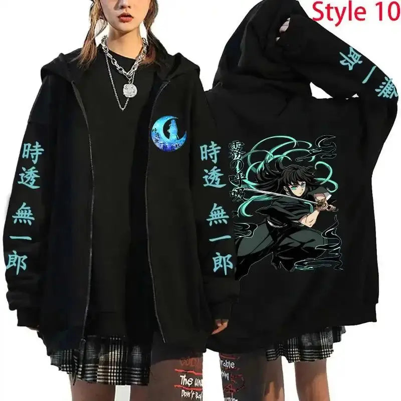 Demon Slayer Tokito Muichiro Anime Printed Zipper Hoodie – Unisex Streetwear
