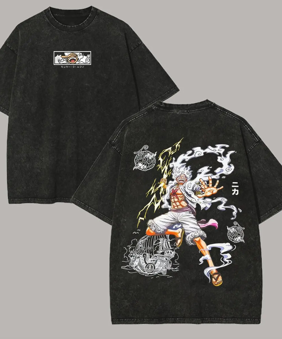 Anime One Piece Vintage Washed T Shirt Men Women Graphic Print Cotton Streetwear Short Sleeve Tee Casual Tops Summer Y2k