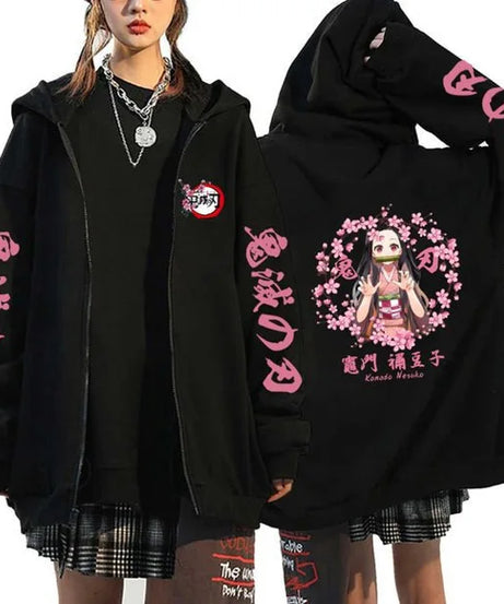 Demon Slayer Zipper Sweatshirts Zip Up Hoodie Anime Hoodies Unisex Hip Hop Streetwear Nezuko Kamado Graphic Y2K Clothes gifts