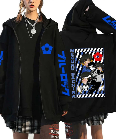 Hot Anime BLUE LOCK Printing Hoodie Fashion Harajuku Zipper Hoodies Women Men Sweatshirt Zipper Long Sleeve Casual Tops