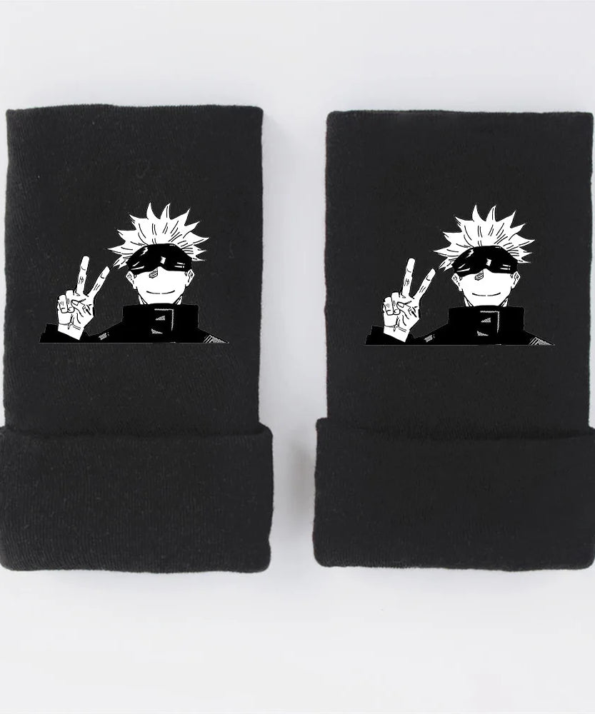 New Style Anime Jujutsu Kaisen Itadori Yuji Fushiguro Megumi Gojo Satoru Warm and Fleece Half Finger Gloves for Men and Women