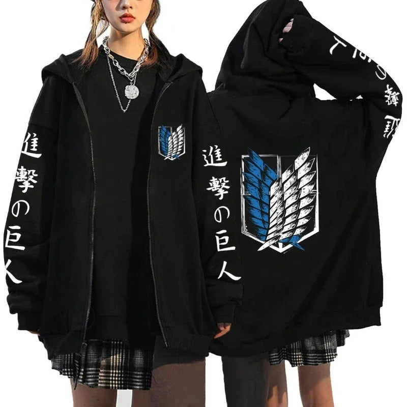 Attack on Titan Trendy Pattern Printed Zipper Hoodie – Punk Style Fleece Sweatshirt 4