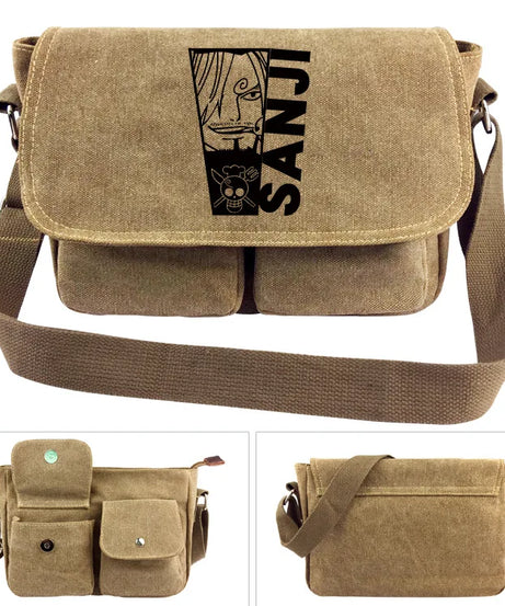 One Piece Canvas Shoulder Bag - Luffy & Law Logo Sling Bag, Unisex Student Backpack for Casual Daily Use & Anime Fans