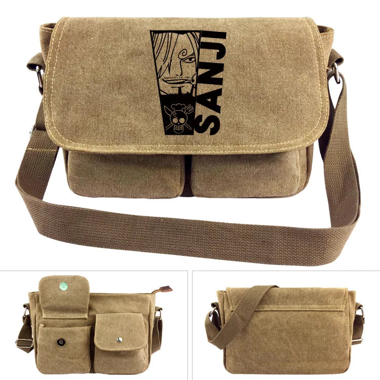 One Piece Canvas Shoulder Bag - Luffy & Law Logo Sling Bag, Unisex Student Backpack for Casual Daily Use & Anime Fans