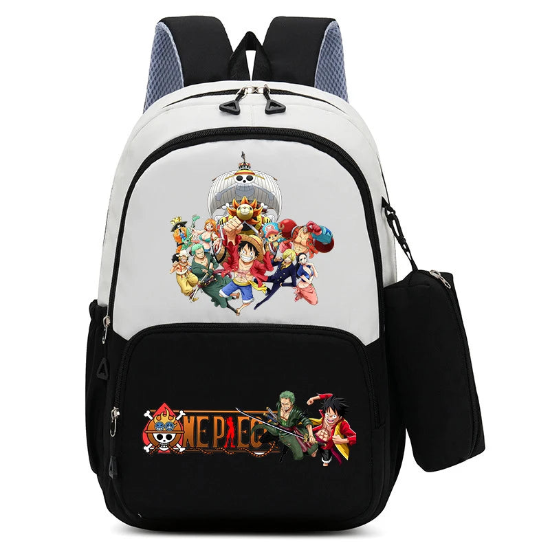 One Piece Luffy Zoro Backpack Kits Boy Student Usopp Chopper Anime Knapsack with Pencilcase Rucksack High-capacity Schoolbag