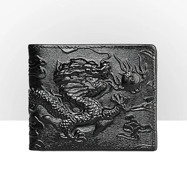3D Dragon Genuine Leather Wallet — Vintage Bifold Purse