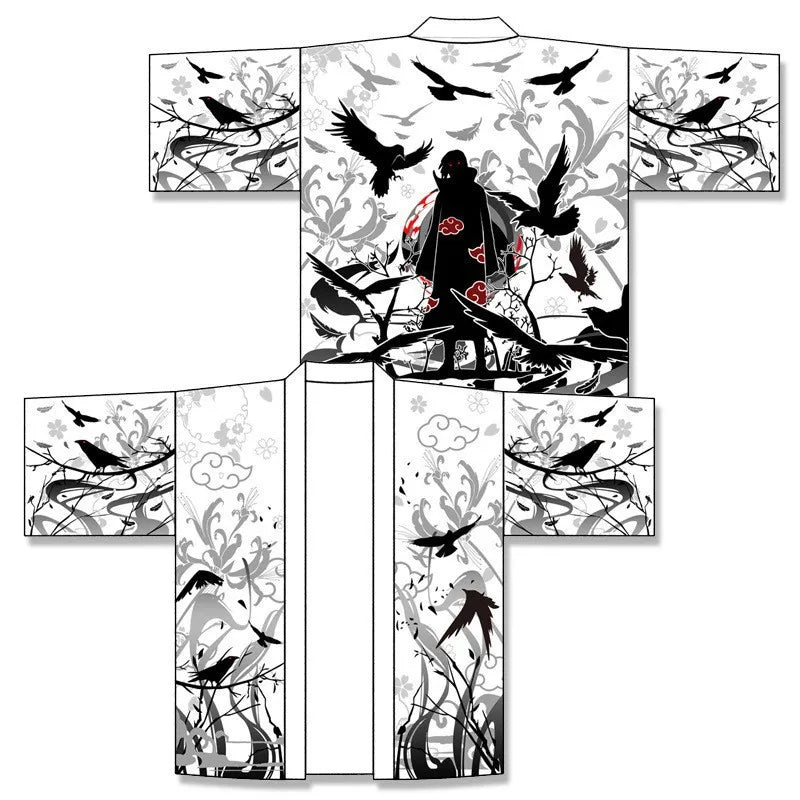 Uchiha Itachi shirt  Kimono Cardigan Print Crow Loose Blouse Shirt Haori Obi Asian Clothes Harajuku Streetwear