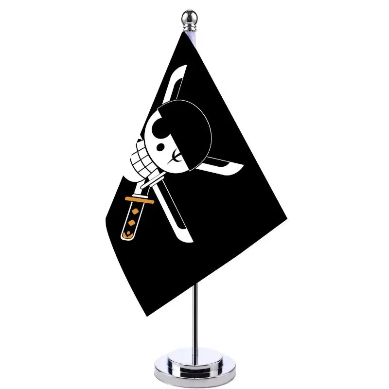 Hot Anime One Piece Desk Flag for Home Decor Office Table Stand Holder Banner Cartoon Luffy Straw Hat Pirate Skull Flag Toy Gift