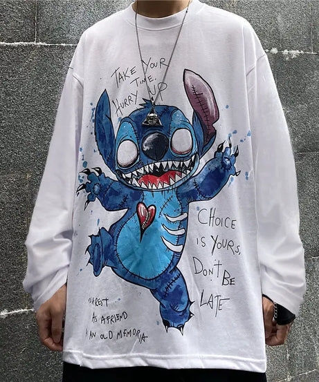 Anime One Piece Monkey D. Luffy Spring and Autumn New Loose Boys' Long Sleeve Cartoon Student T-shirt Clothes