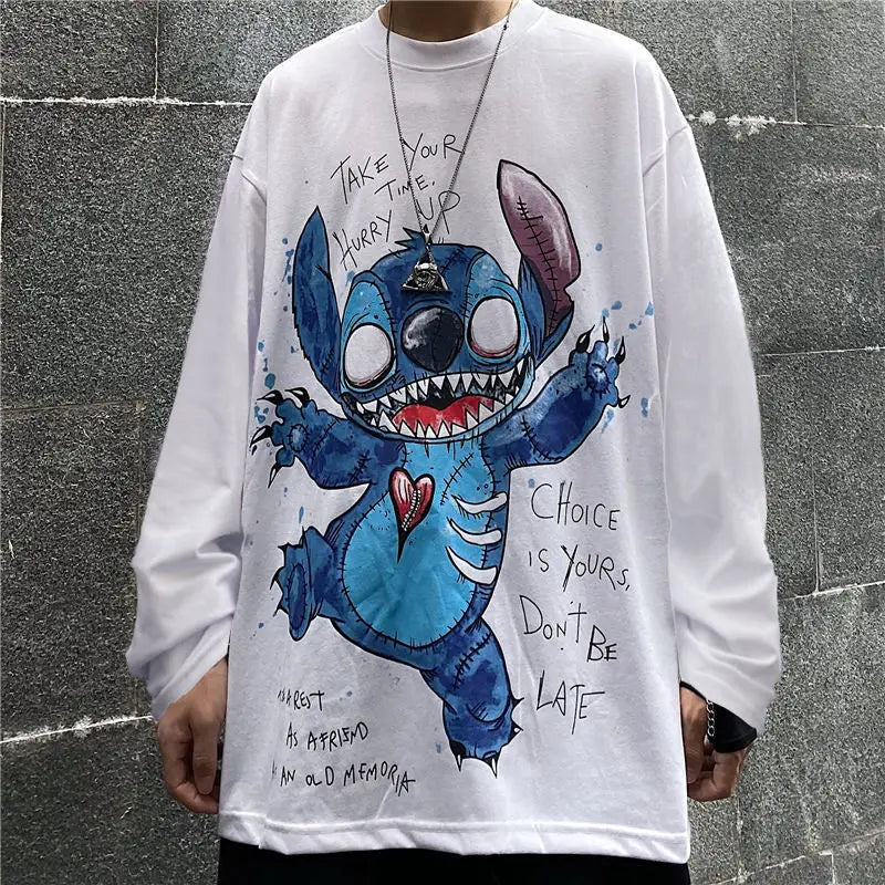 Anime One Piece Monkey D. Luffy Spring and Autumn New Loose Boys' Long Sleeve Cartoon Student T-shirt Clothes