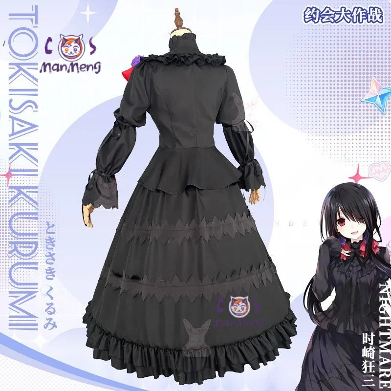 Tokisaki Kurumi Anime Date a Live Cosplay Nightmare Costume Carnival Halloween Black Gothic Long Lolita Dress Prop Woman Set