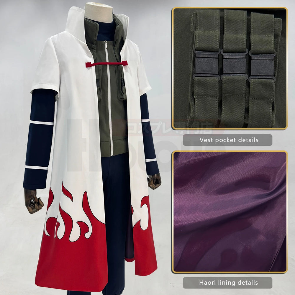 Anime Minato Namikaze Cosplay Costume – Cloak, Vest, Shirt, Pants & Pouch Set 2