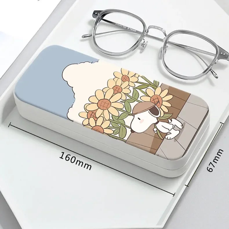 Snoopy Girl Korean Fresh Student Cute Disney Fashion Simple Anti-fall Portable Anti-Stress Folding Glasses Case