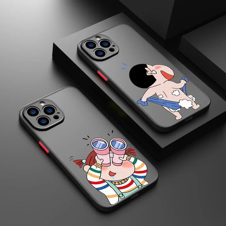 Cute Crayon Shin chan Phone Case For Apple iPhone 15 14 13 12 mini 11 XS XR X 8 7 Pro Max Plus Frosted Translucent Cover Soft