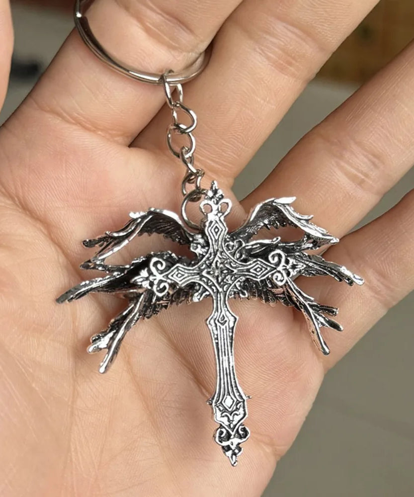 Retro Gothic Jesus Wings Cross Pendant Necklace Jewelry for Men Women Large Vintage Dark Punk Religious Amulet Necklaces Gifts