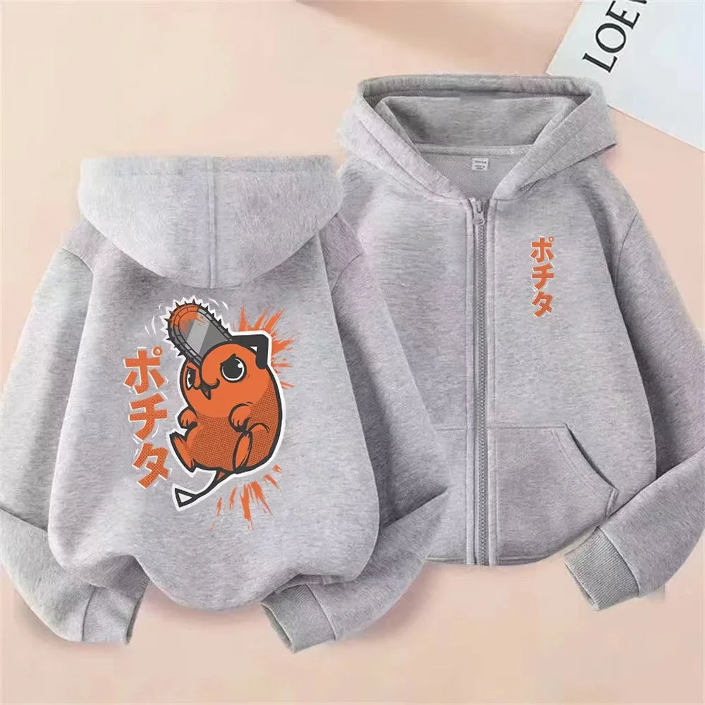 Chainsaw Man Denji & Pochita Graphic Zip-Up Hoodie – Washed Retro Oversized Jacket 6