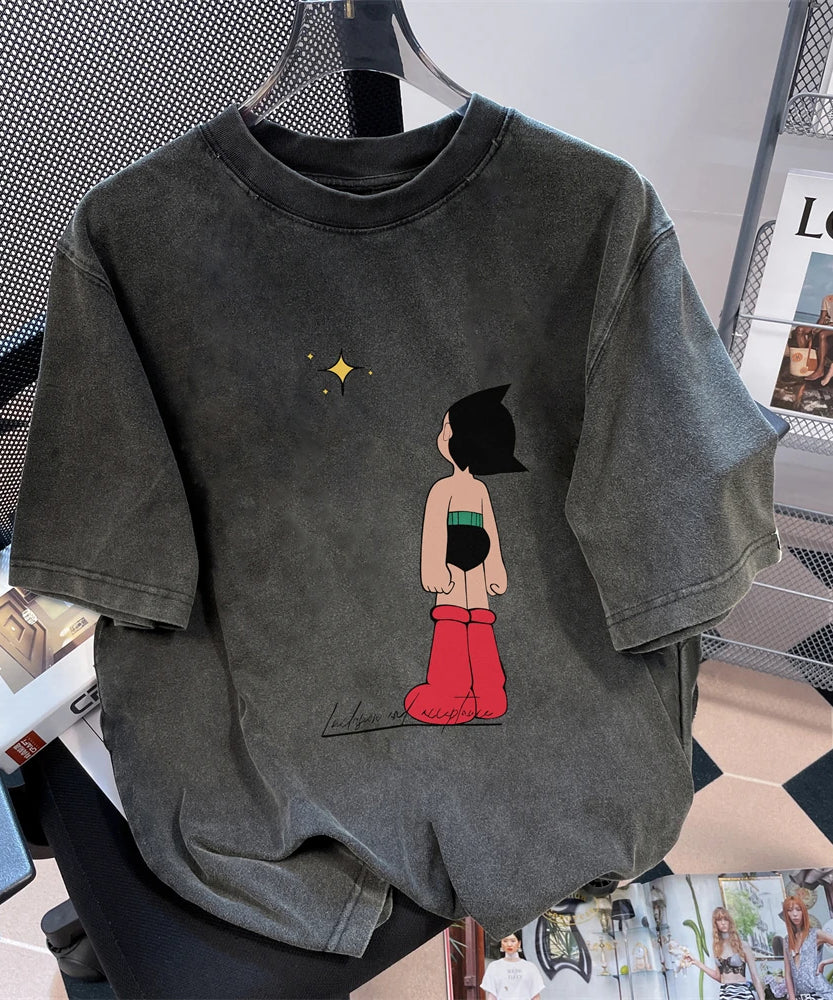 Short-Sleeved Tees Men's Women's T-Shirt American Streetwear Vintage Washed Cotton Tops Super Popular