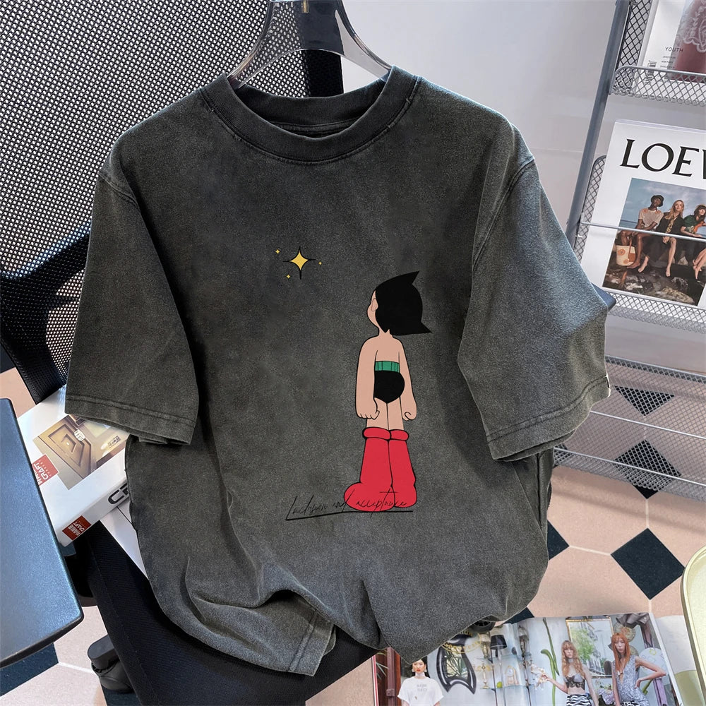 Short-Sleeved Tees Men's Women's T-Shirt American Streetwear Vintage Washed Cotton Tops Super Popular