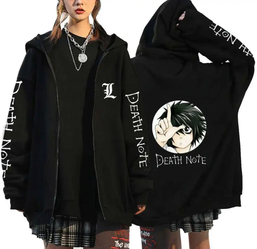 Death Note Gothic Graphic Zip-Up Hoodie Harajuku Streetwear Fleece Jacket 3