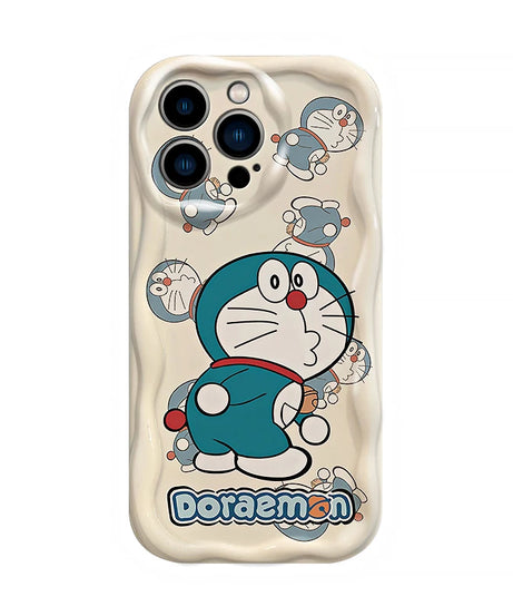 Doraemon Soft Silicone Wavy Case – Cute Cartoon iPhone 6–15 Pro Max Cover