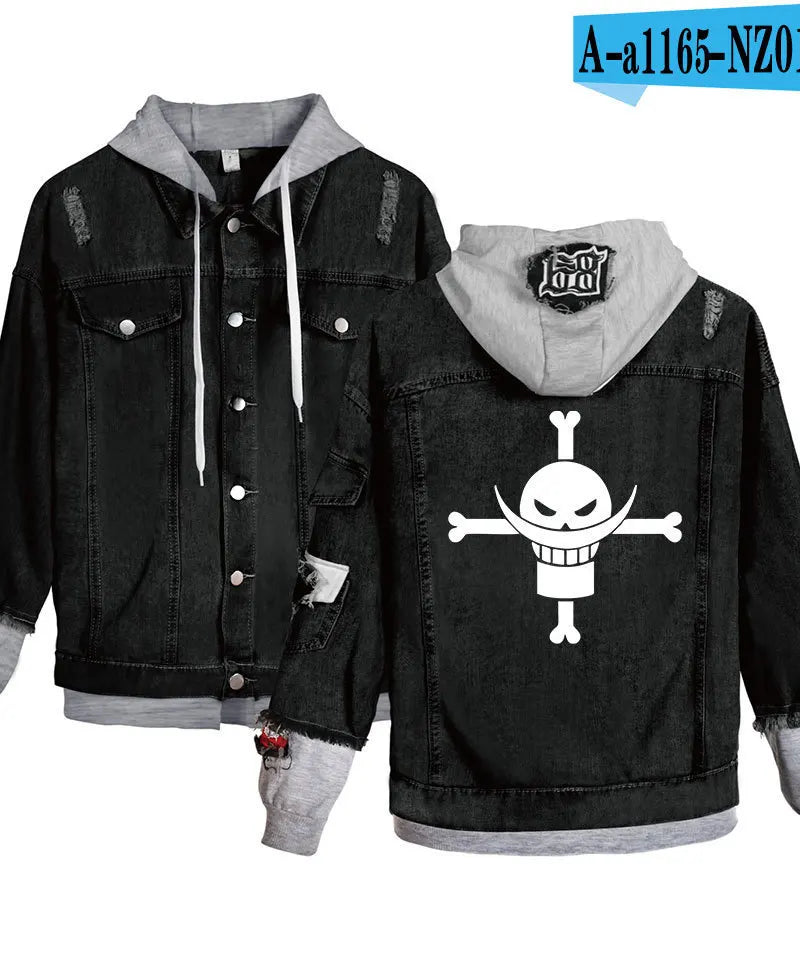 ONE PIECE Anime Chooper Denim Bomber Jacket Hooded Sweatshirt Unisex Ripped Hole Cosplay Hoodie Long-Sleeved Denim Jacket Gift