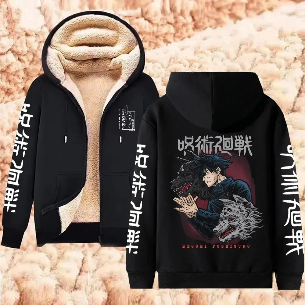 Jujutsu Kaisen Gojo Satoru Lamb Wool Warm Zip-Up Hoodie – Thicken Anime Jacket