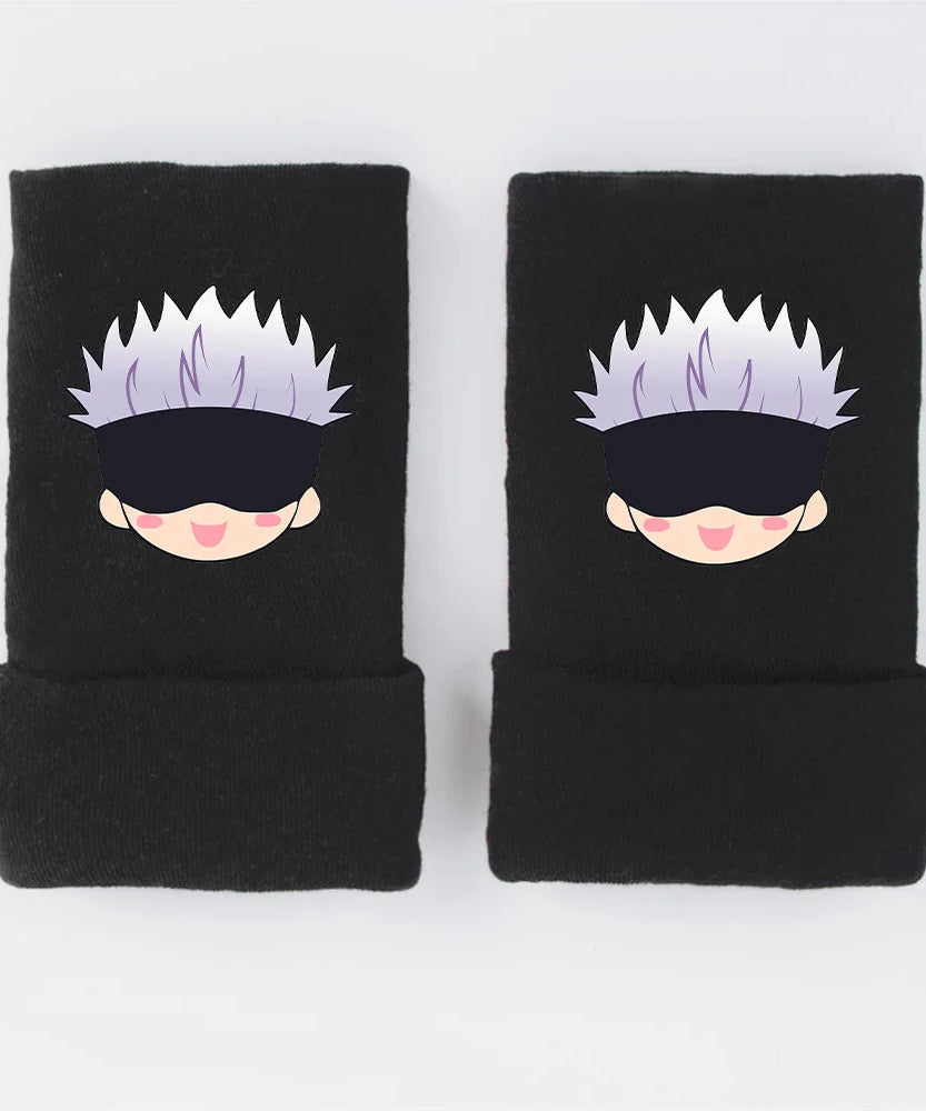 New Style Anime Jujutsu Kaisen Itadori Yuji Fushiguro Megumi Gojo Satoru Warm and Fleece Half Finger Gloves for Men and Women