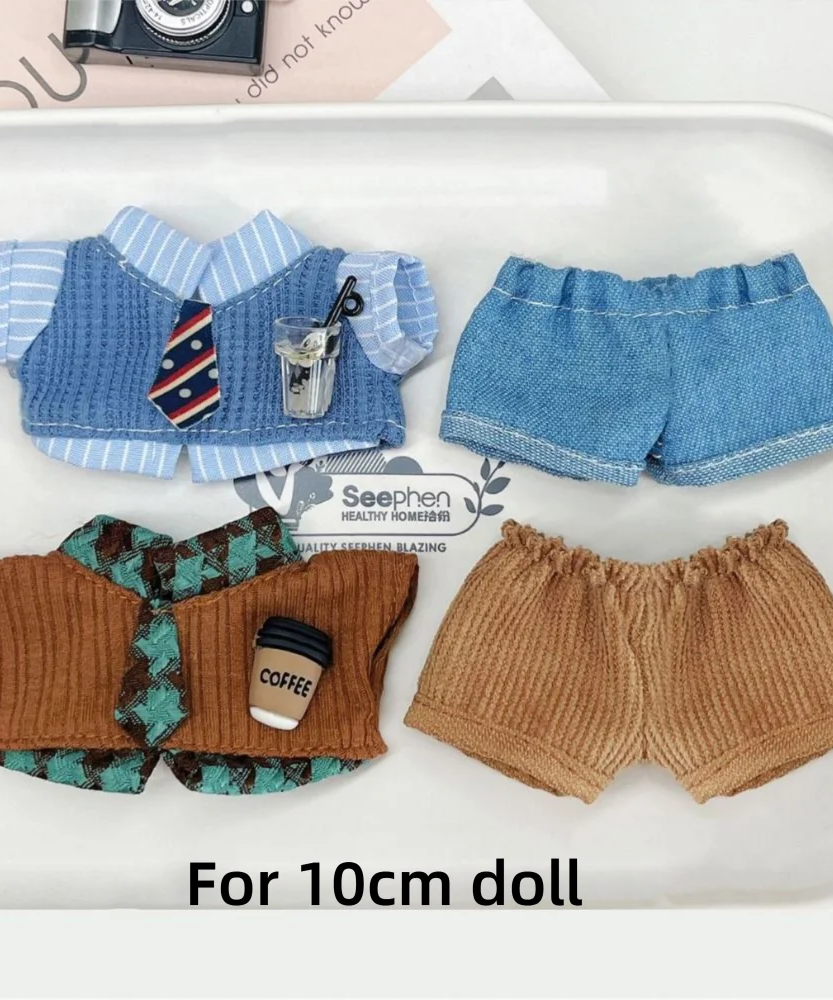 Creative 10cm Doll Clothes Blue Brown Playing House Doll Blouse Pants Suit Changing Dress Game Photo Prop Mini School Suit Gift