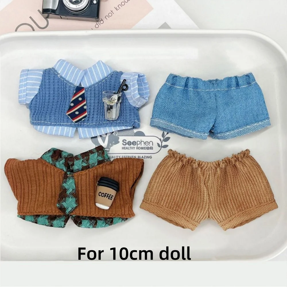 Creative 10cm Doll Clothes Blue Brown Playing House Doll Blouse Pants Suit Changing Dress Game Photo Prop Mini School Suit Gift