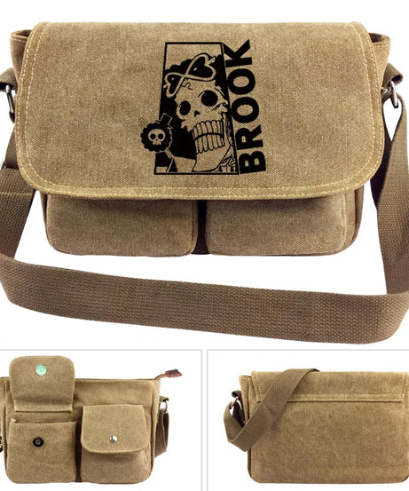 One Piece Canvas Shoulder Bag - Luffy & Law Logo Sling Bag, Unisex Student Backpack for Casual Daily Use & Anime Fans