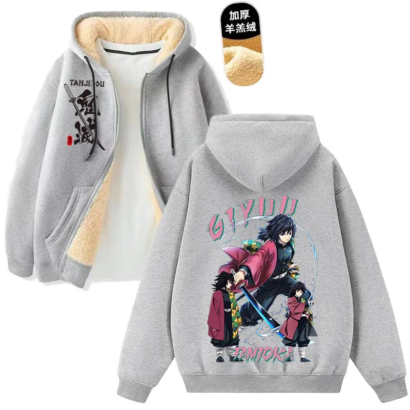Demon Slayer Tanjiro & Giyu Tomioka Thick Winter Fleece Zip-Up Jacket 4