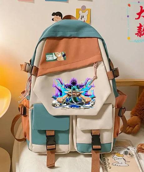 anime One Piece Luffy Zoro anime backpack large capacity student school bag male campus Korean version backpack birthday gift